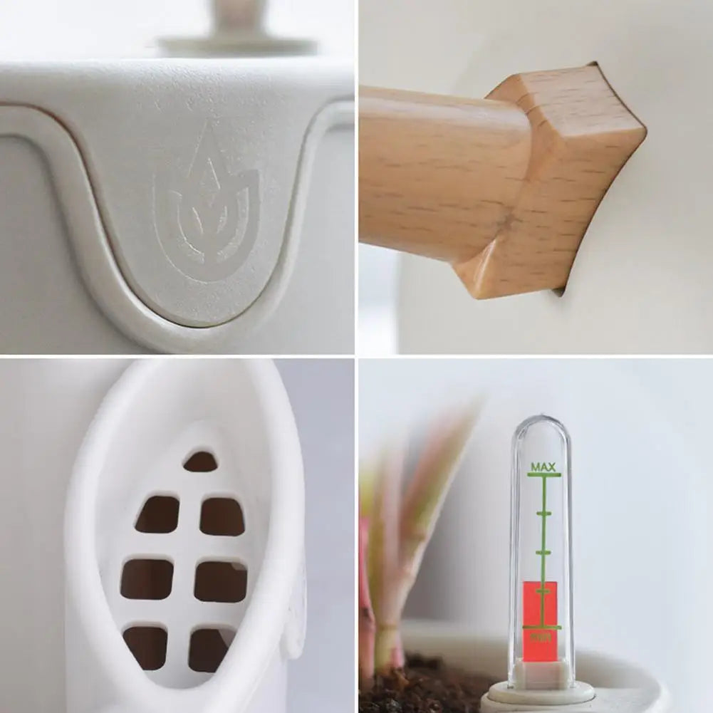 Automatic Self-Watering Bamboo Flower Pot With Wooden Bracket