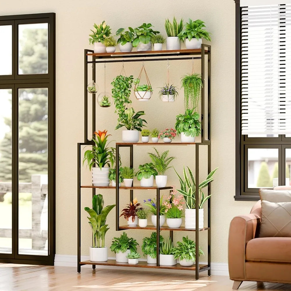 Garden Furniture Sets Tall 5 Tier Metal Plant Stand with Grow Light Indoor 72 Shelf for 12 Pots Heavy Duty Display Rack Patio