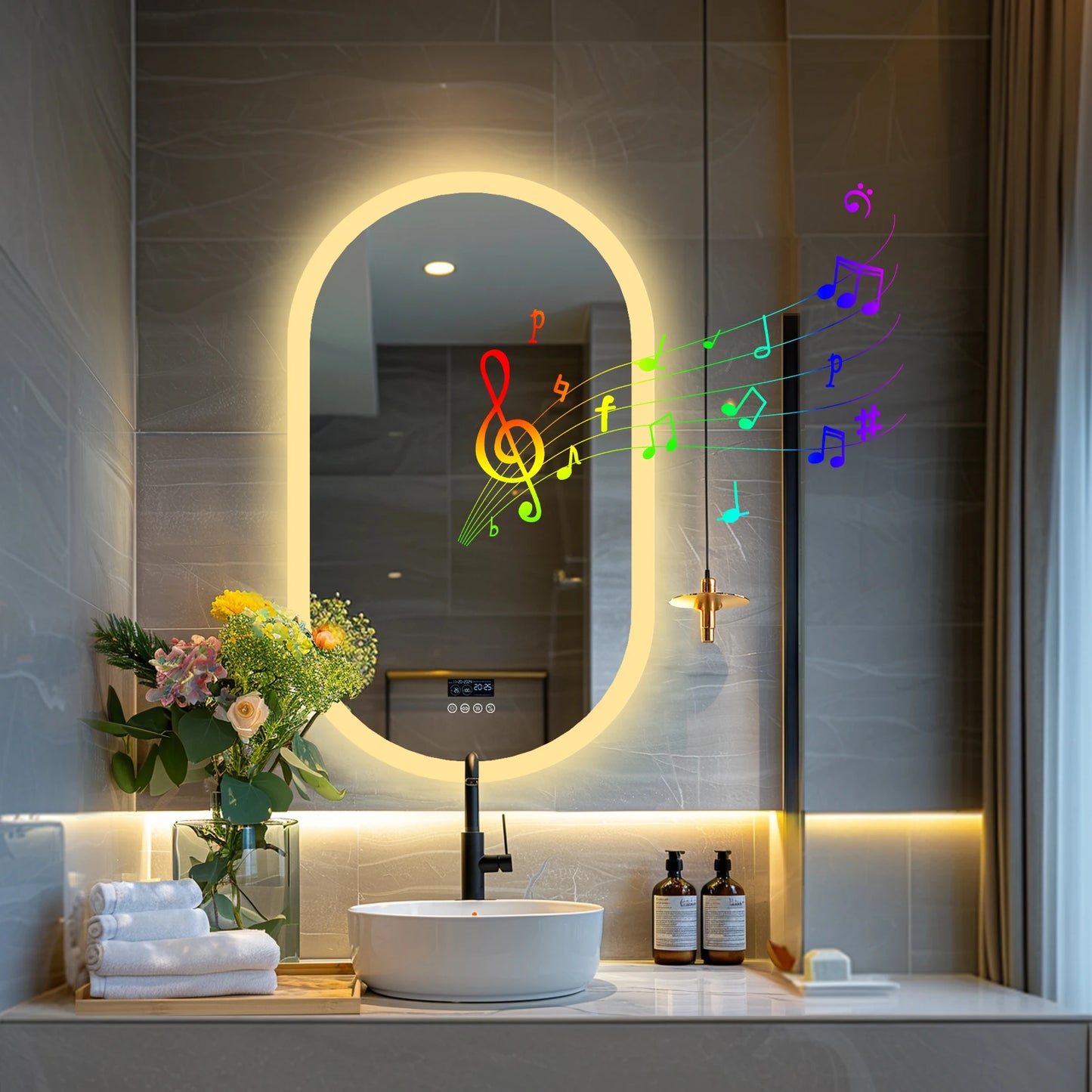 Wisfor Oval LED Bathroom Mirror with Lights Anti Fog Bluetooth