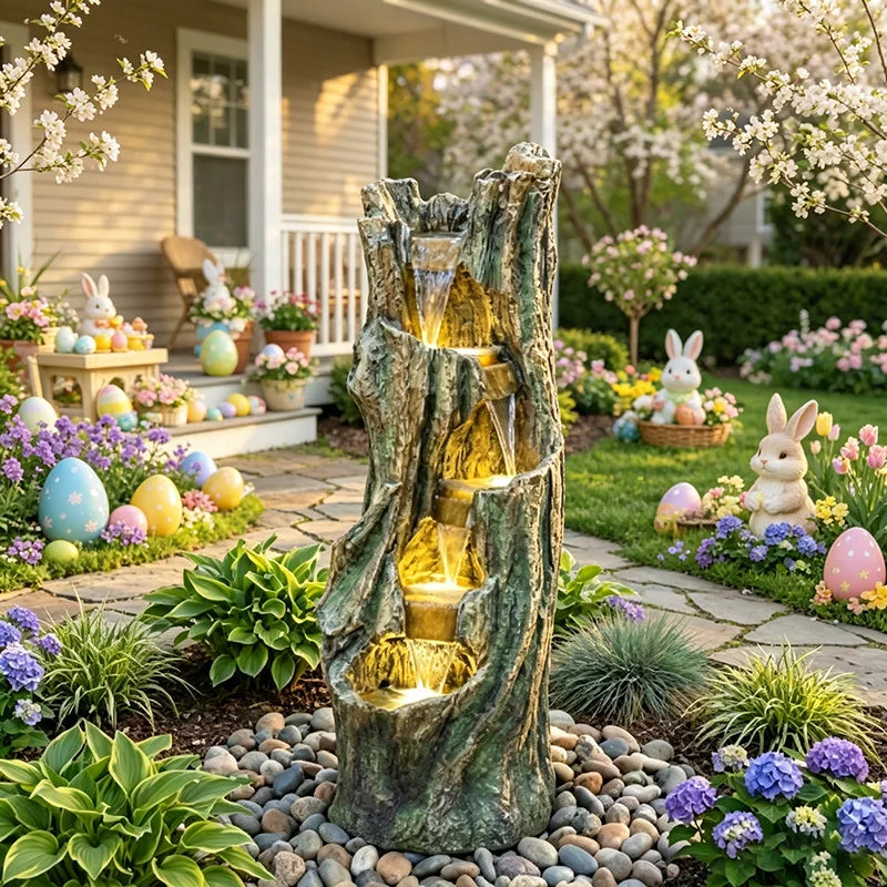 Waterfall Outdoor Fountain for Gardens and Patio With LED Lights