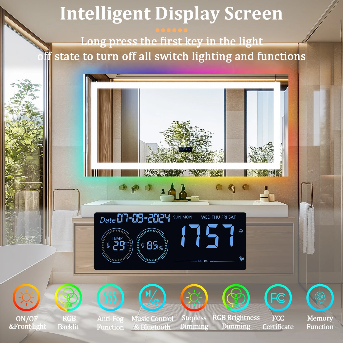 Wisfor LED Bathroom Mirror With Lights Anti Fog RGB Dimmable