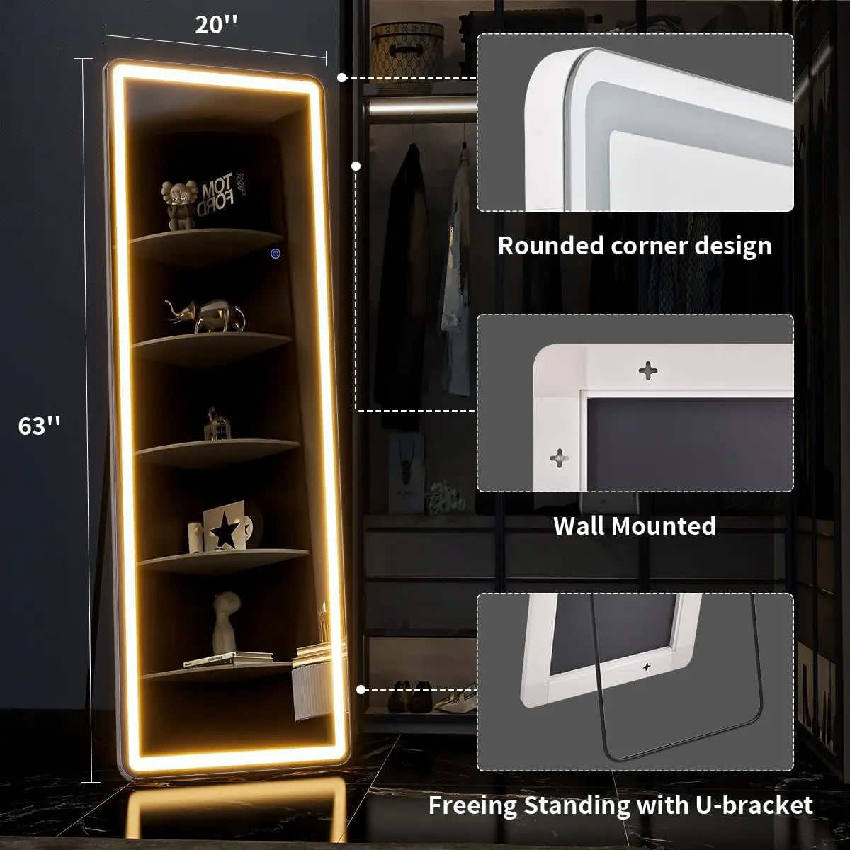 Koonmi Full Length Mirror With Dimmable LED Lights