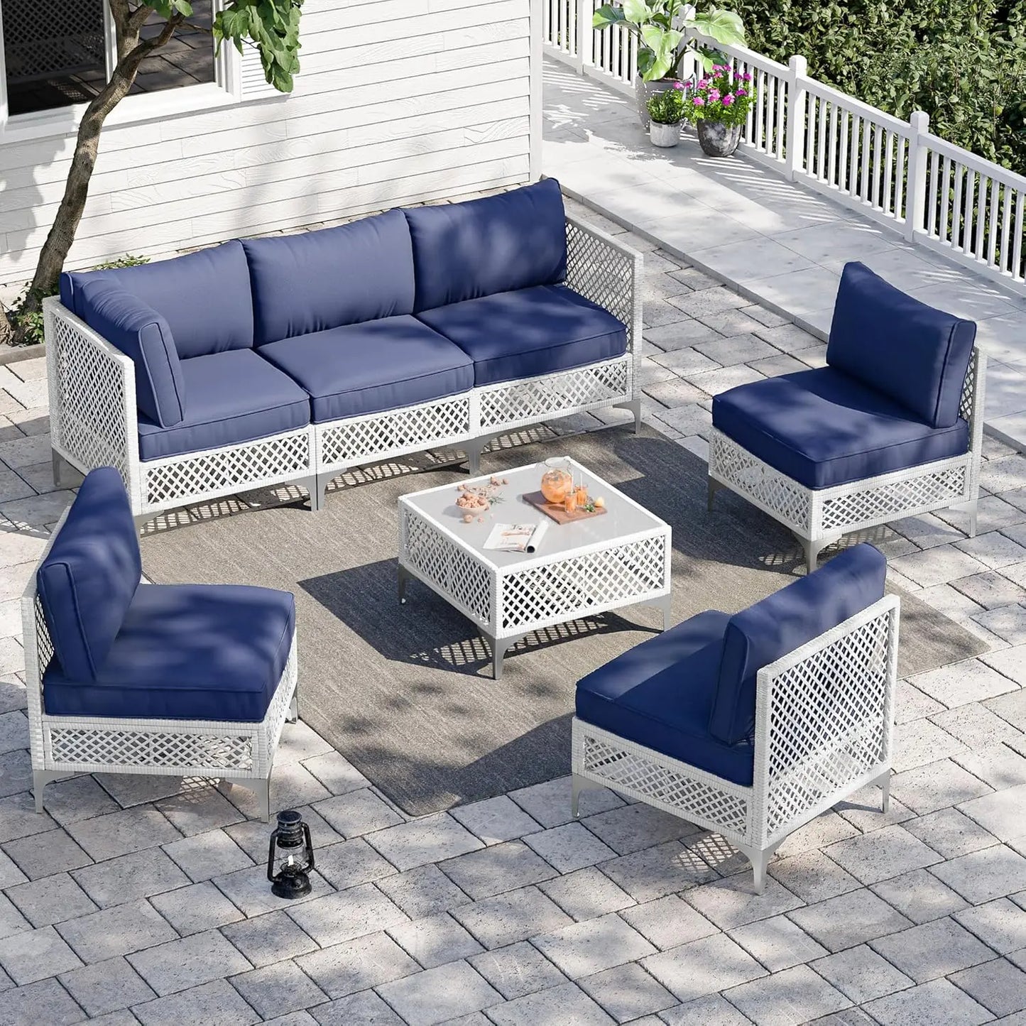 Patio Conversation Sets, 7 Piece Outdoor Furniture Set with Thick Cushions, Wicker Sectional Sofa Set with Coffee, Customized