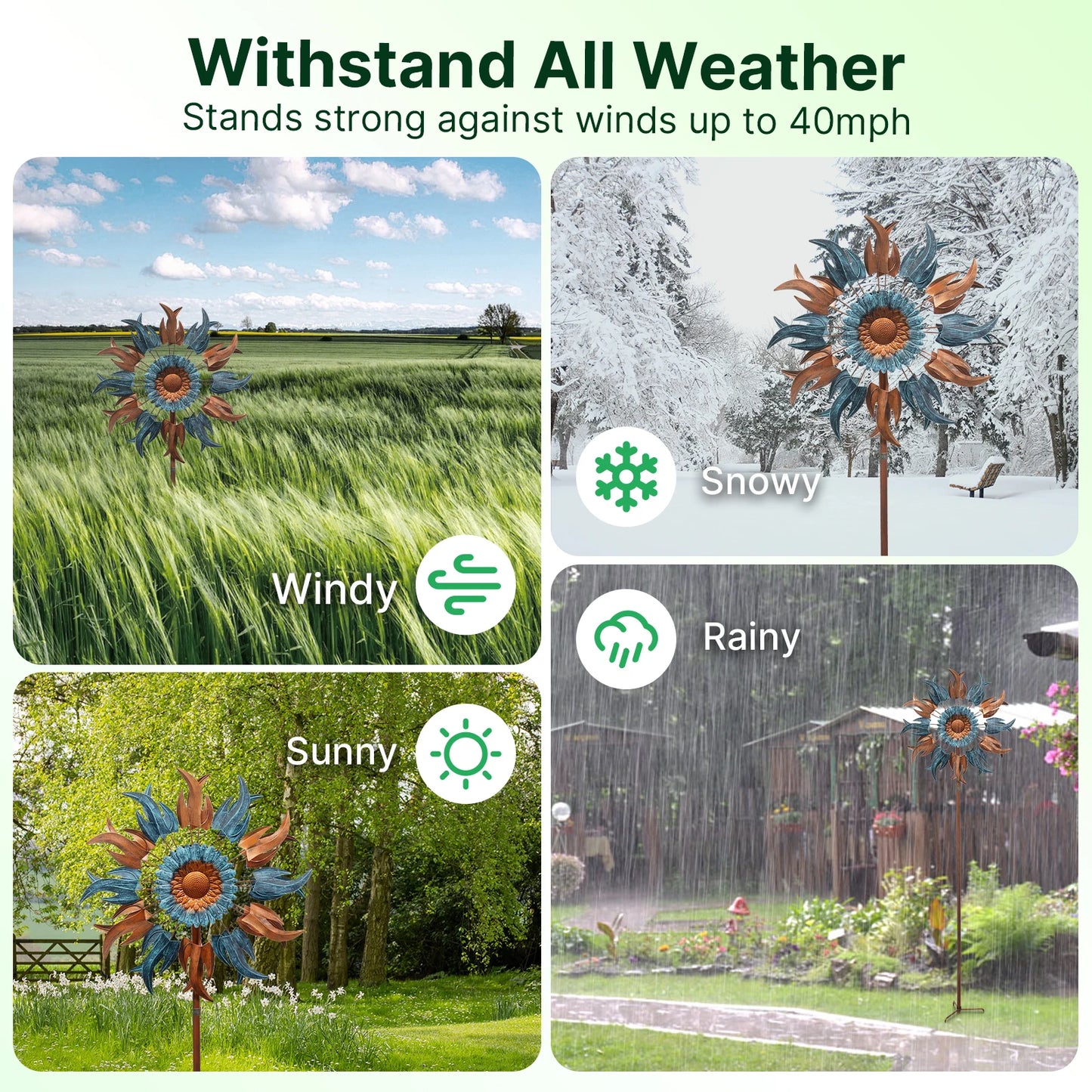 Wind Spinners Outdoor Metal Kinetic Garden Sculpture With Welcome Flags