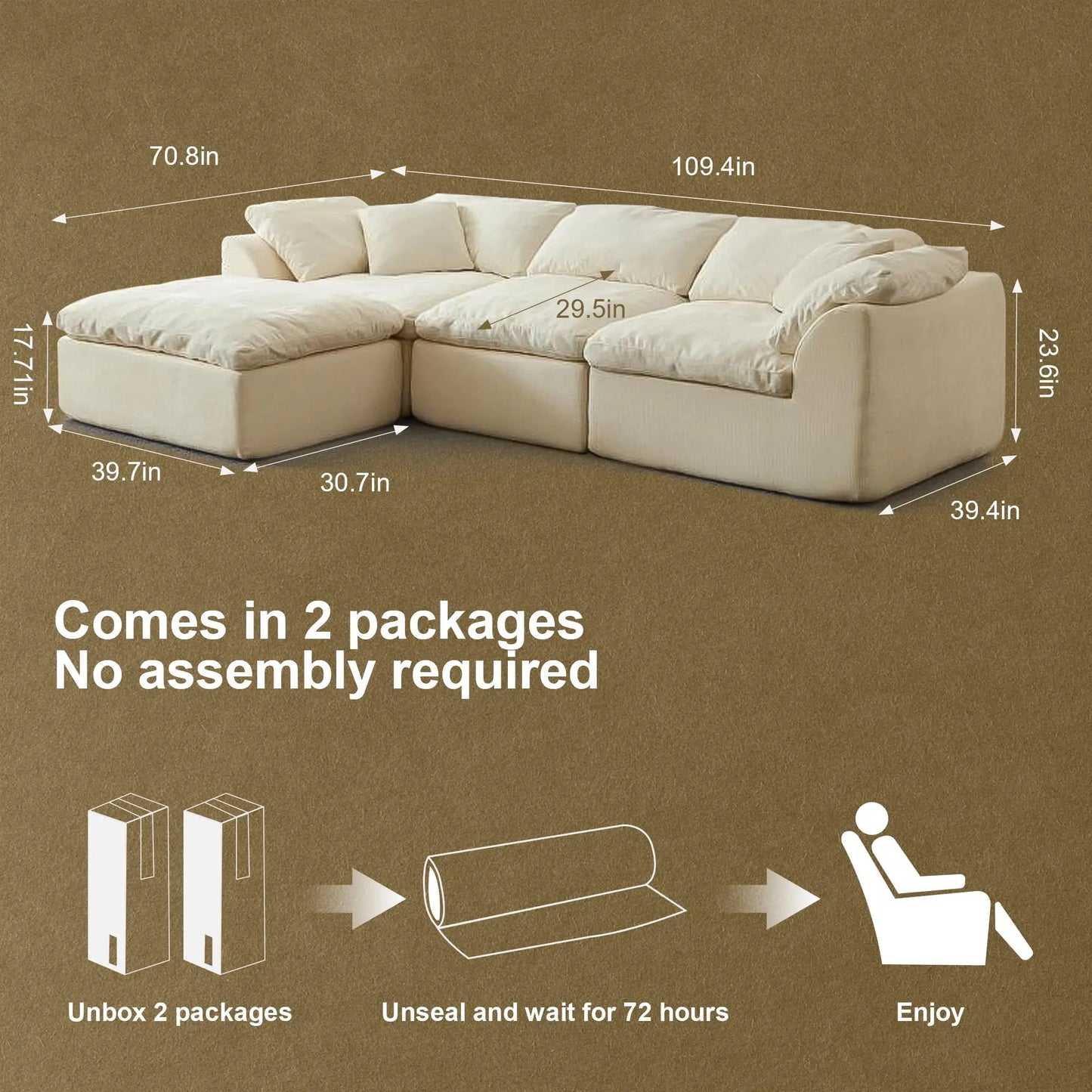 Yeflixvrau Modern Cloud L Shaped Sofa Modular Sectional