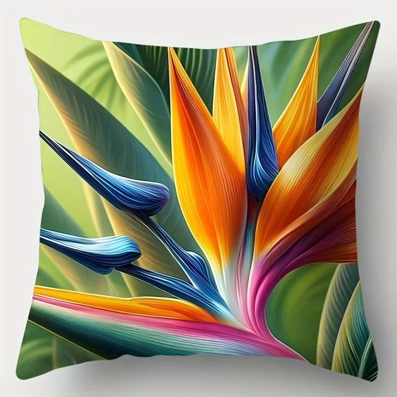 Tropical Flower Velvet Pillow Covers Set of 4 Polyester Cushions