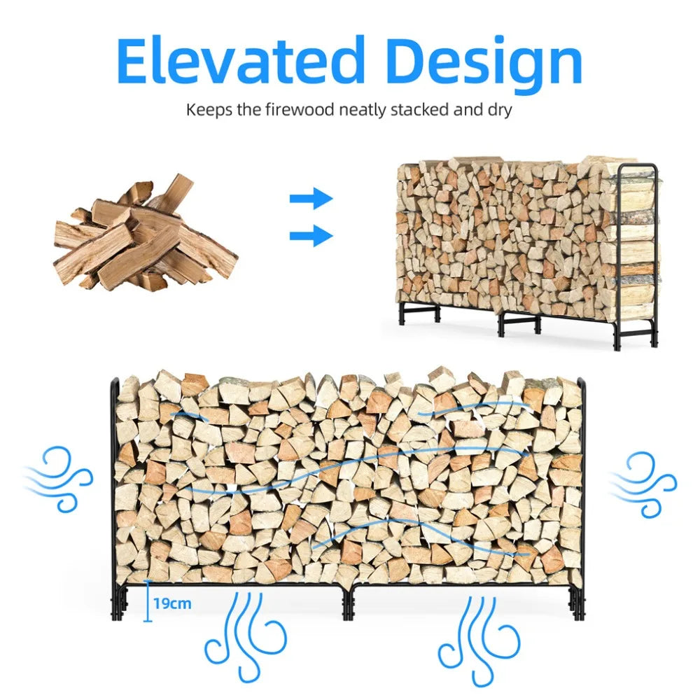 Elevated Rustproof Firewood Rack, Steel Storage for Outdoor Use