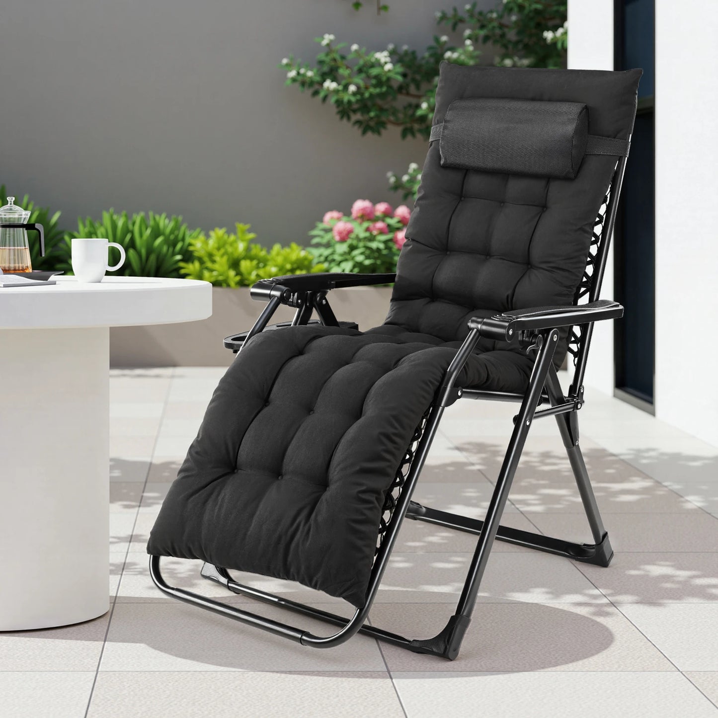 JHK Zero Gravity Folding Outdoor Recliner Chair With Cup Holders