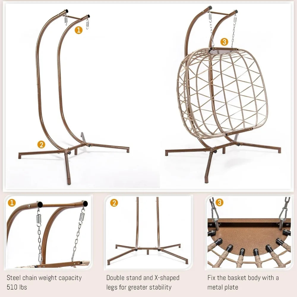 BlueXYard Hanging Egg Chair With Stand Wicker Patio Lounge