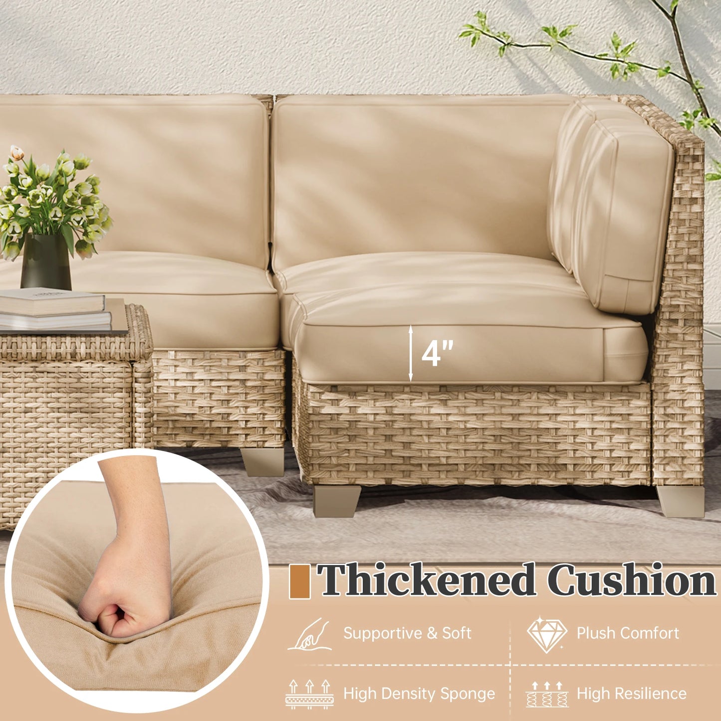 14 Piece Sofa Cushion Set High Density Foam Waterproof Patio Furniture Cushions for Indoor Outdoor - Beige Gray Blue