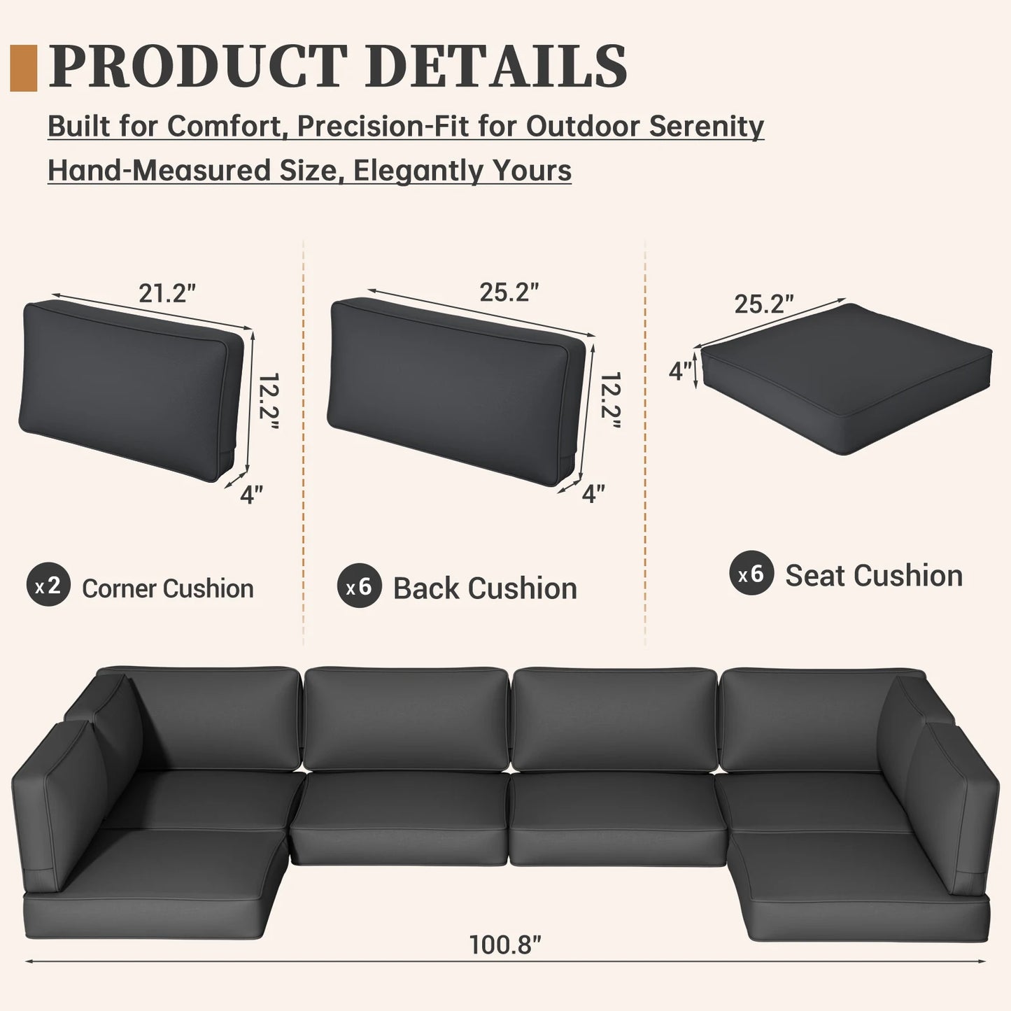 14 Piece Sofa Cushion Set High Density Foam Waterproof Patio Furniture Cushions for Indoor Outdoor - Beige Gray Blue