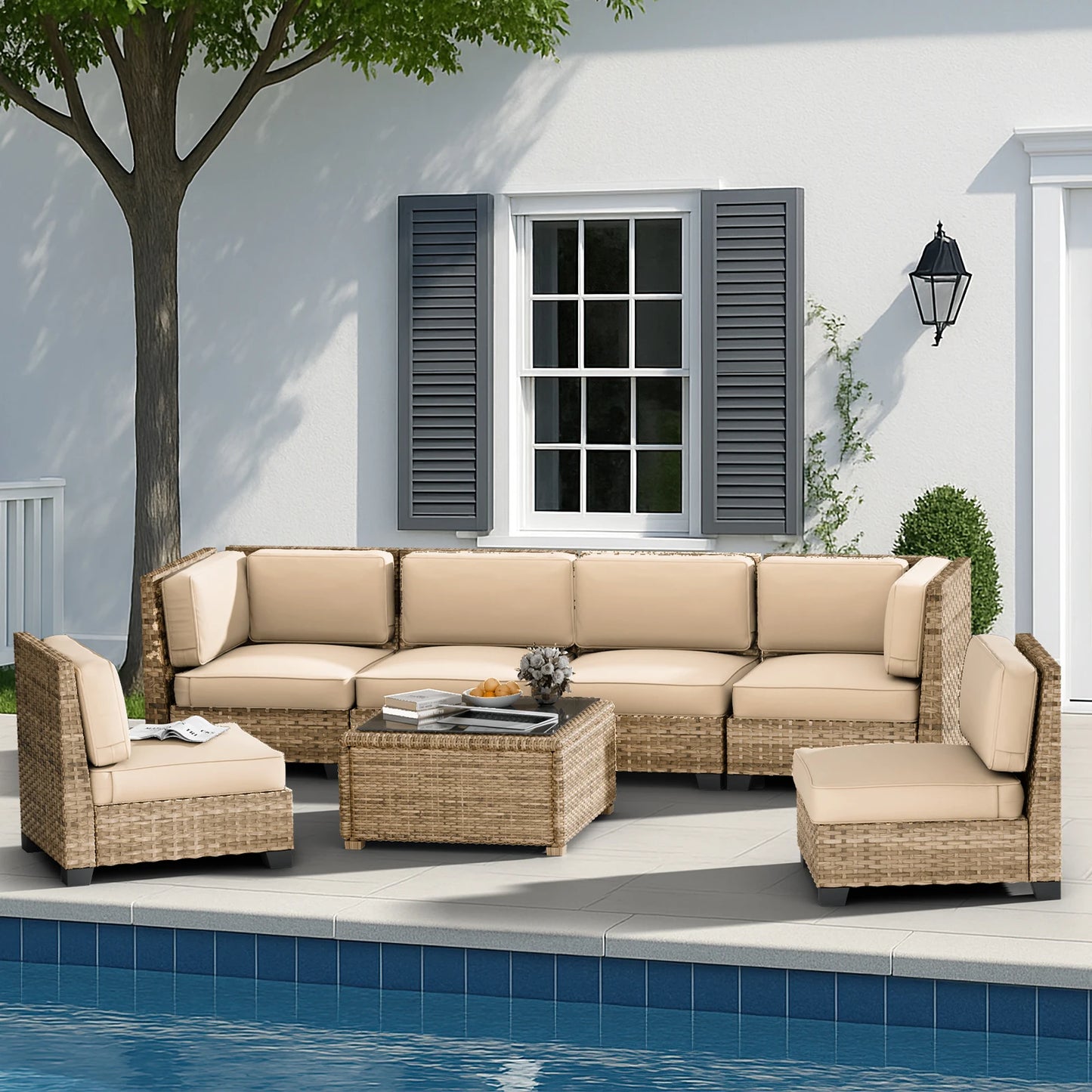 14 Piece Sofa Cushion Set High Density Foam Waterproof Patio Furniture Cushions for Indoor Outdoor - Beige Gray Blue