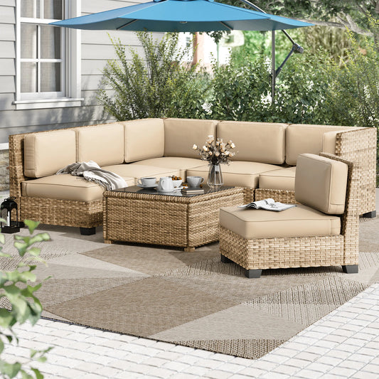 14 Piece Sofa Cushion Set High Density Foam Waterproof Patio Furniture Cushions for Indoor Outdoor - Beige Gray Blue