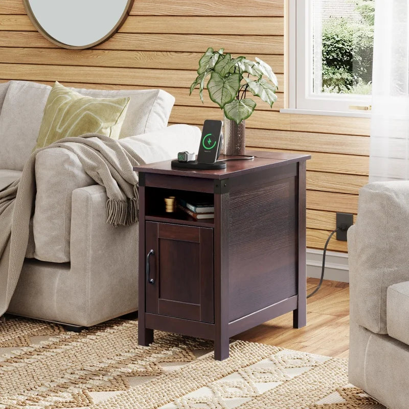 GALAXHERO End Table Charging Station Narrow Side Table Farmhouse Night Stand Storage Living Room Bedroom