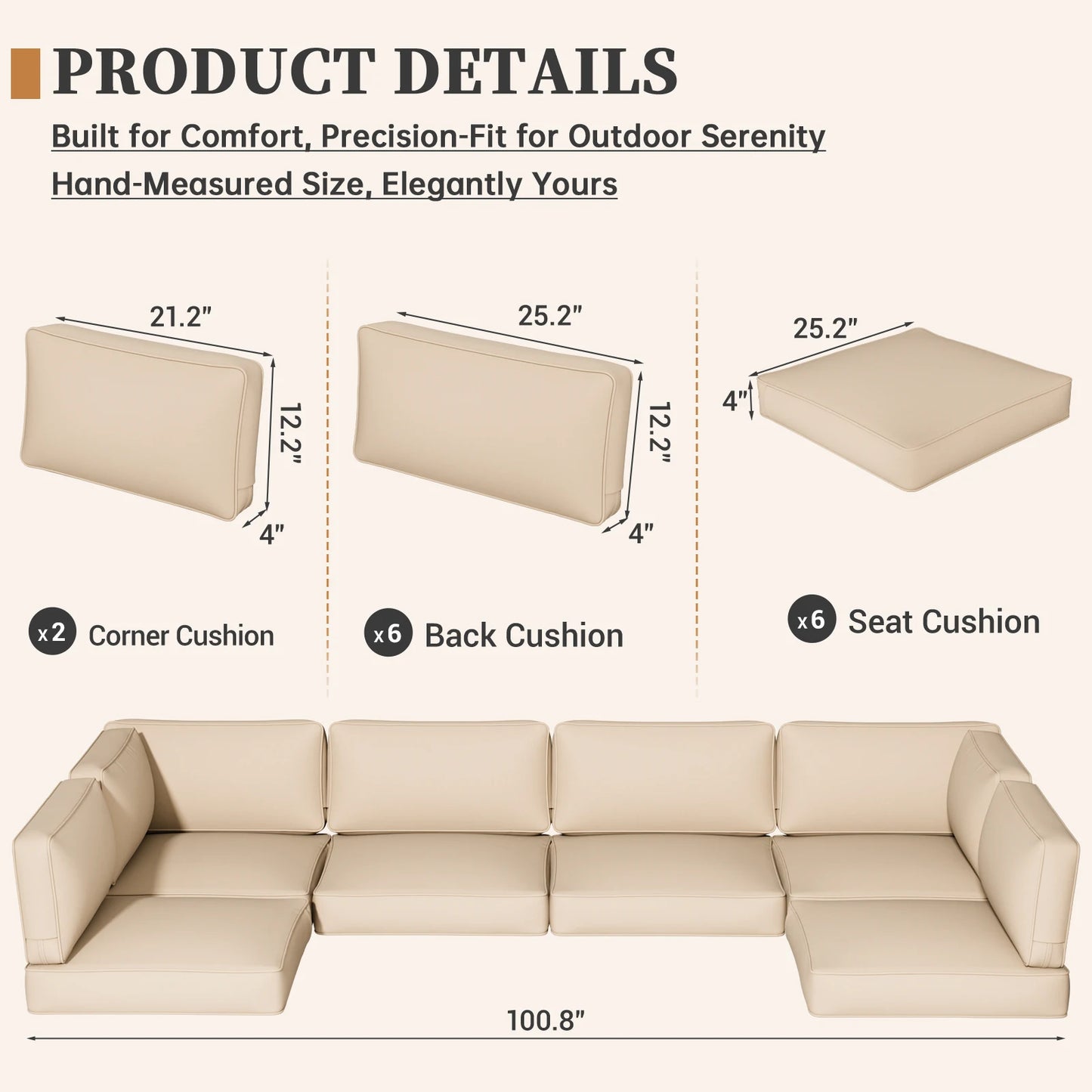 14 Piece Sofa Cushion Set High Density Foam Waterproof Patio Furniture Cushions for Indoor Outdoor - Beige Gray Blue
