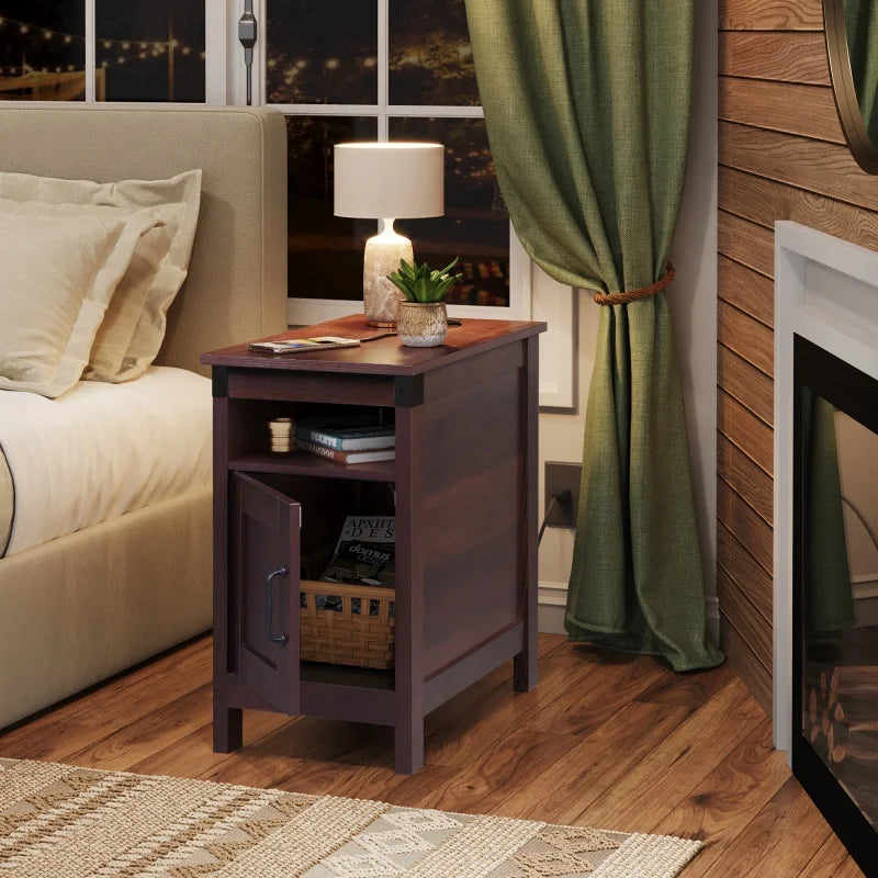 GALAXHERO End Table Charging Station Narrow Side Table Farmhouse Night Stand Storage Living Room Bedroom