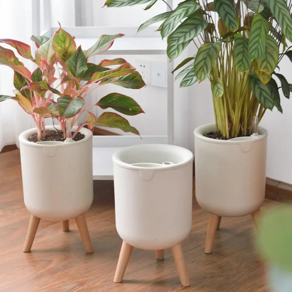 Automatic Self-Watering Bamboo Flower Pot With Wooden Bracket