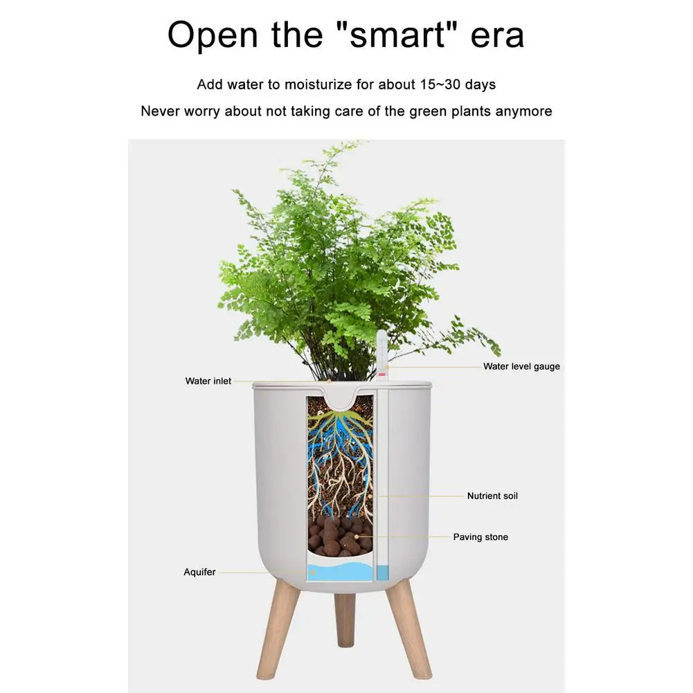 Automatic Self-Watering Bamboo Flower Pot With Wooden Bracket