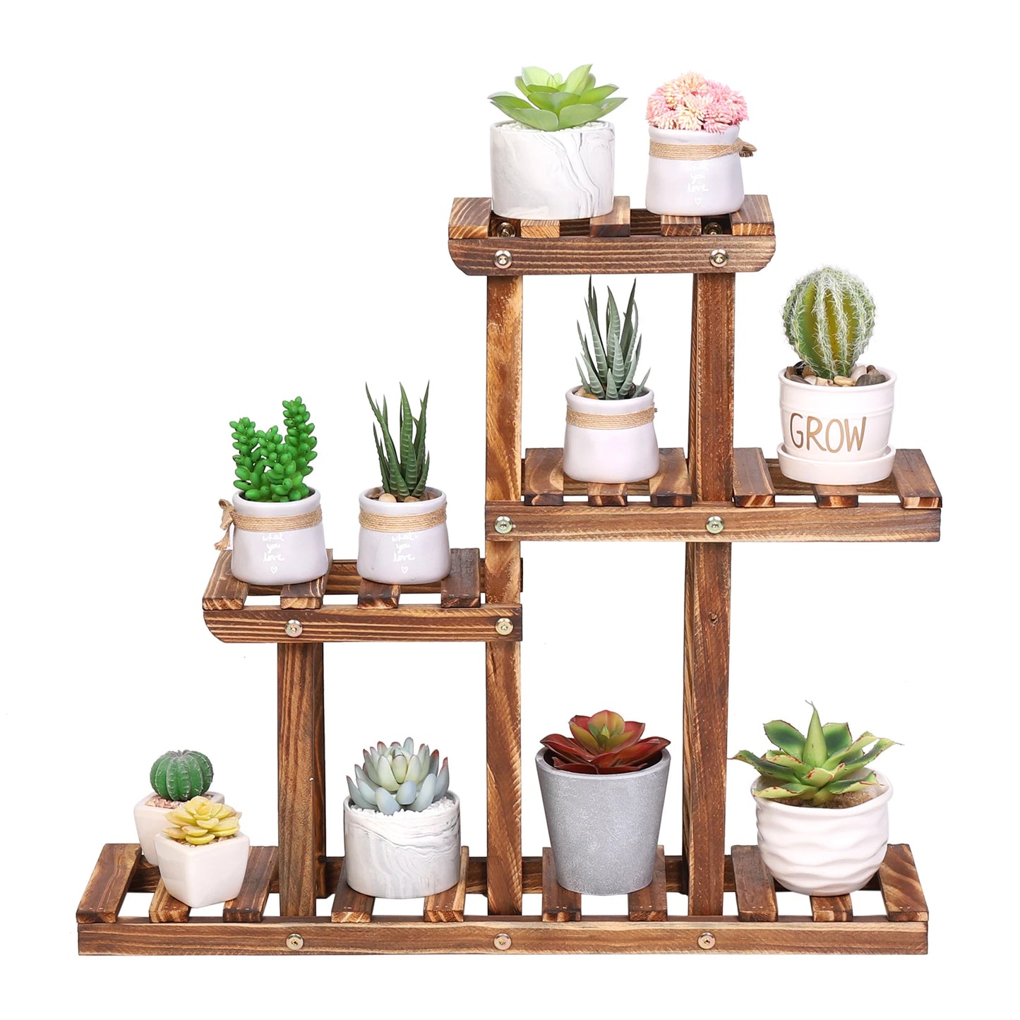 BINGOPAW Carbonized Wood Plant Stand Multi Tier Succulent Rack