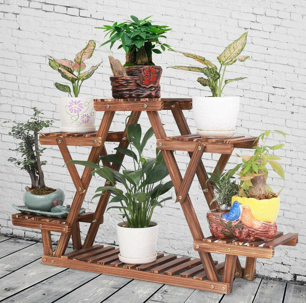 Wisfor 6 Tier Wood Plant Stand Triangle Corner Indoor Outdoor