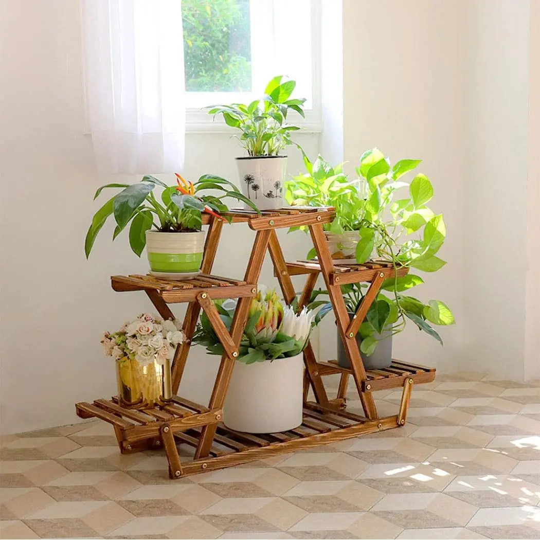 Wisfor 6 Tier Wood Plant Stand Triangle Corner Indoor Outdoor