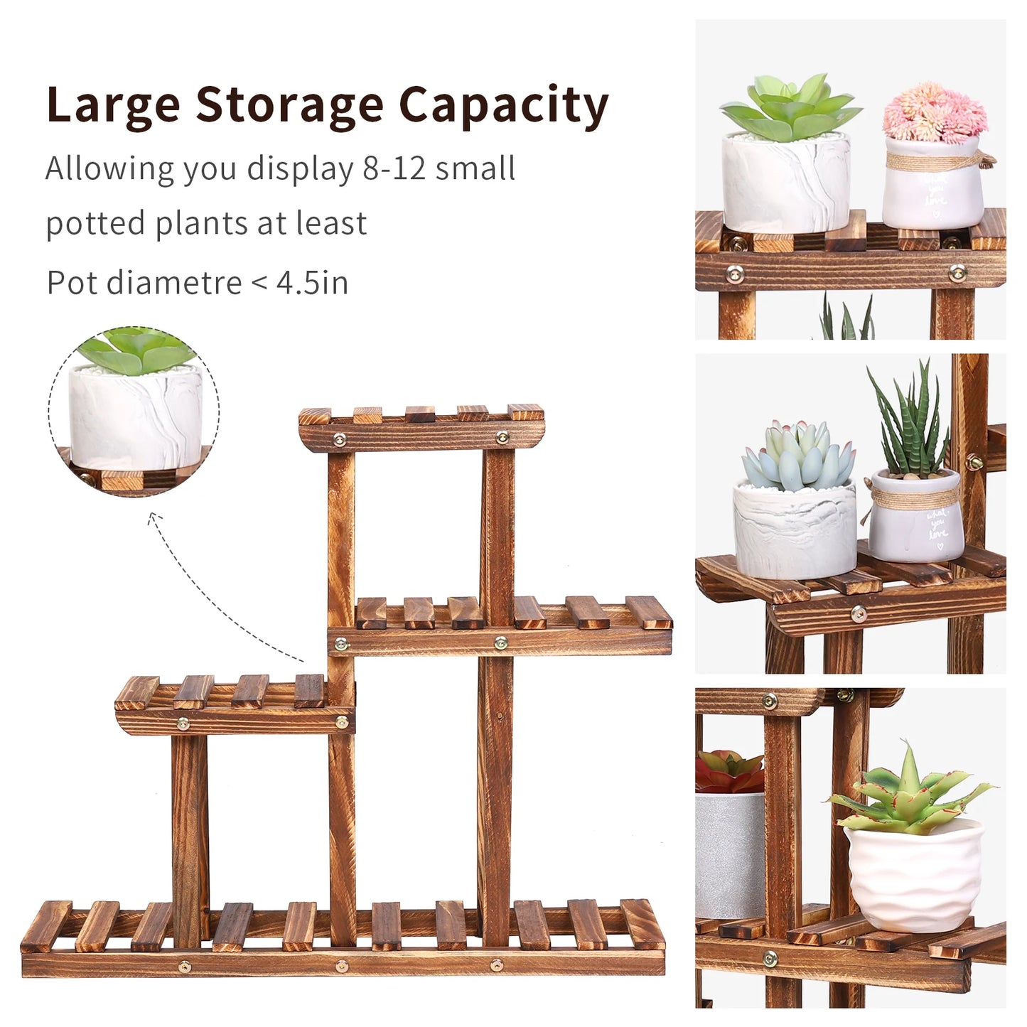 BINGOPAW Carbonized Wood Plant Stand Multi Tier Succulent Rack