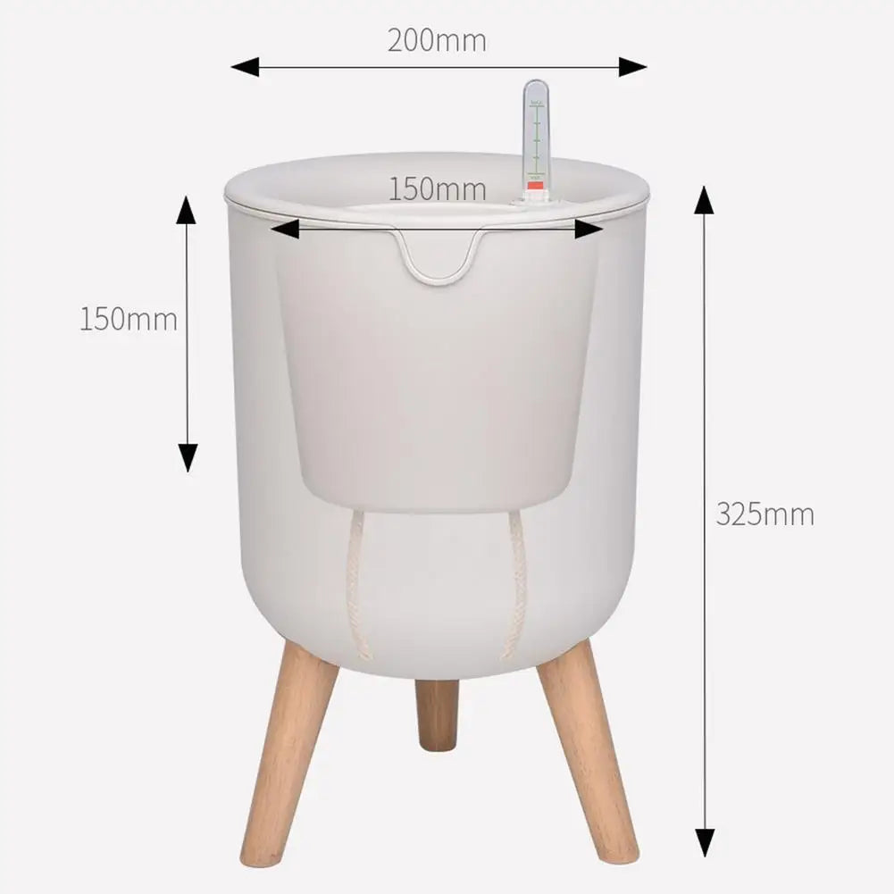 Automatic Self-Watering Bamboo Flower Pot With Wooden Bracket