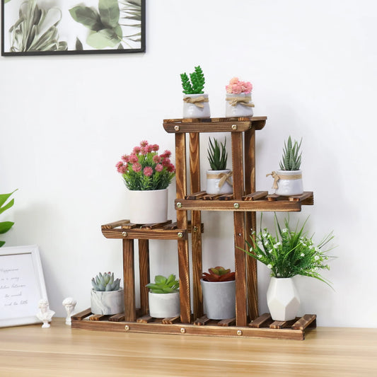 BINGOPAW Carbonized Wood Plant Stand Multi Tier Succulent Rack