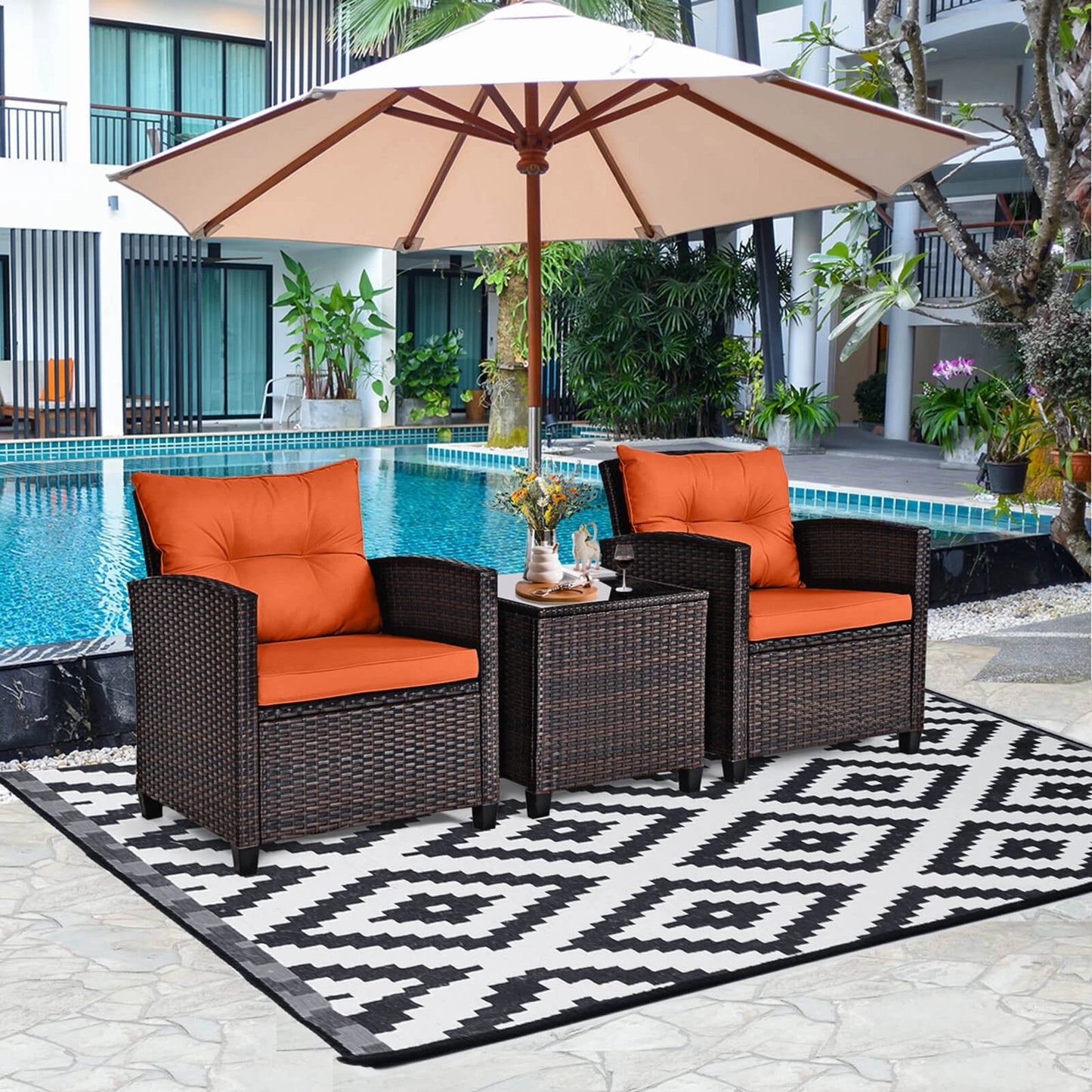 HOMASIS 3 Piece Patio Rattan Furniture Set Outdoor Conversation Cushions