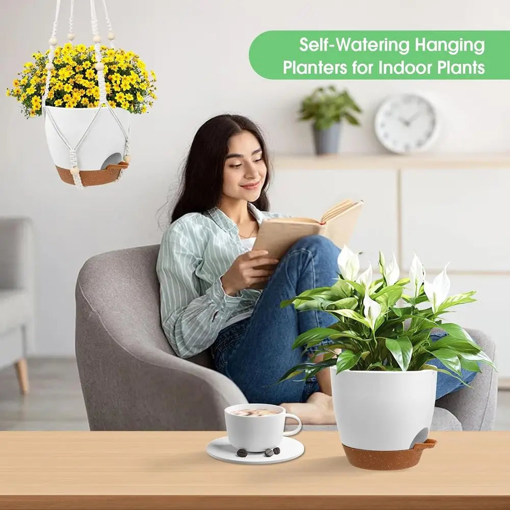 Self Watering Hanging Planters Indoor Outdoor With Drainage 2 Pack