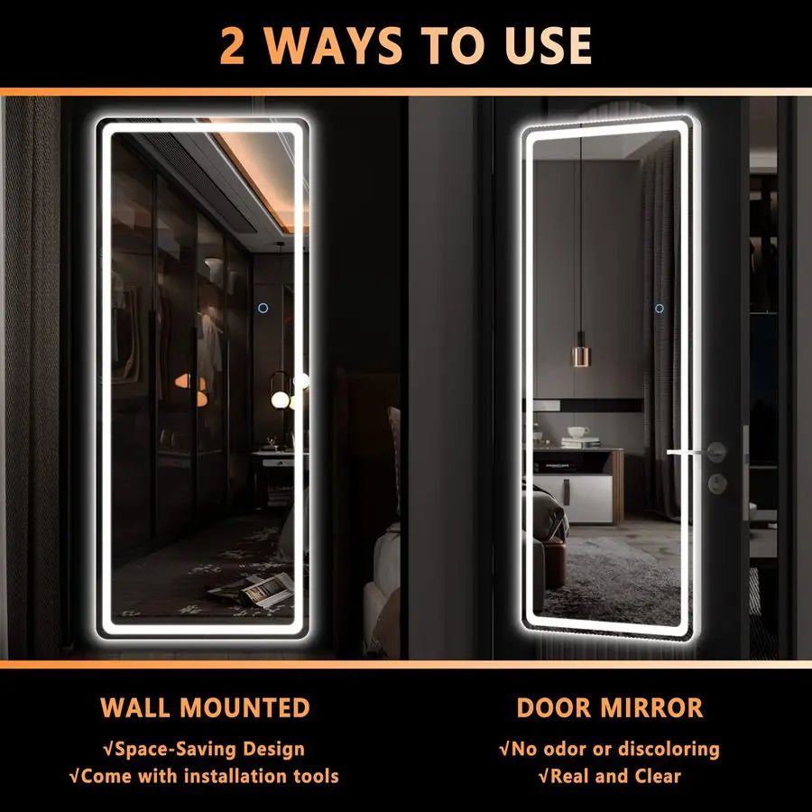 LED Door Mirror Lighted Wall Mounted Dressing Mirror
