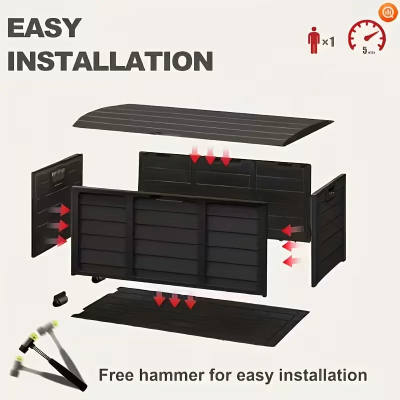Outdoor Deck Box With Lockable Lid Heavy Duty Plastic Storage