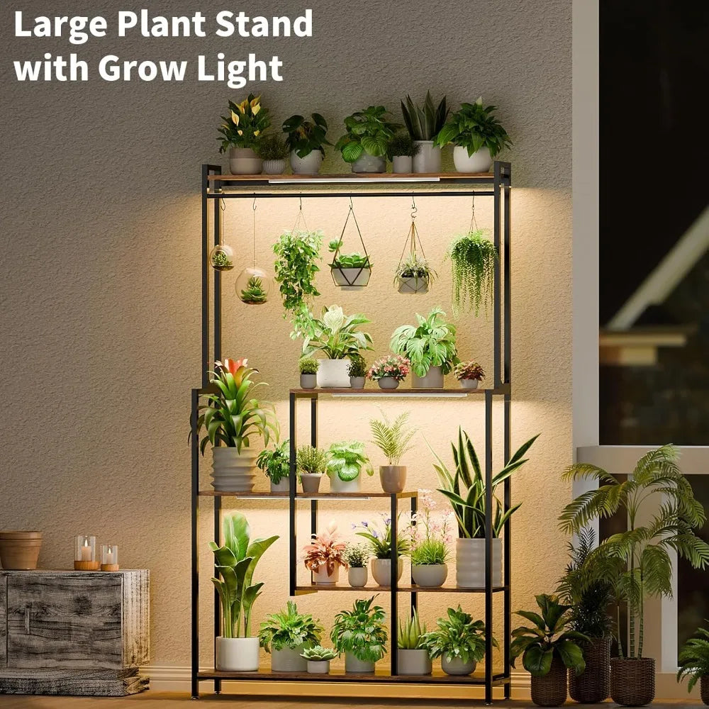 Garden Furniture Sets Tall 5 Tier Metal Plant Stand with Grow Light Indoor 72 Shelf for 12 Pots Heavy Duty Display Rack Patio
