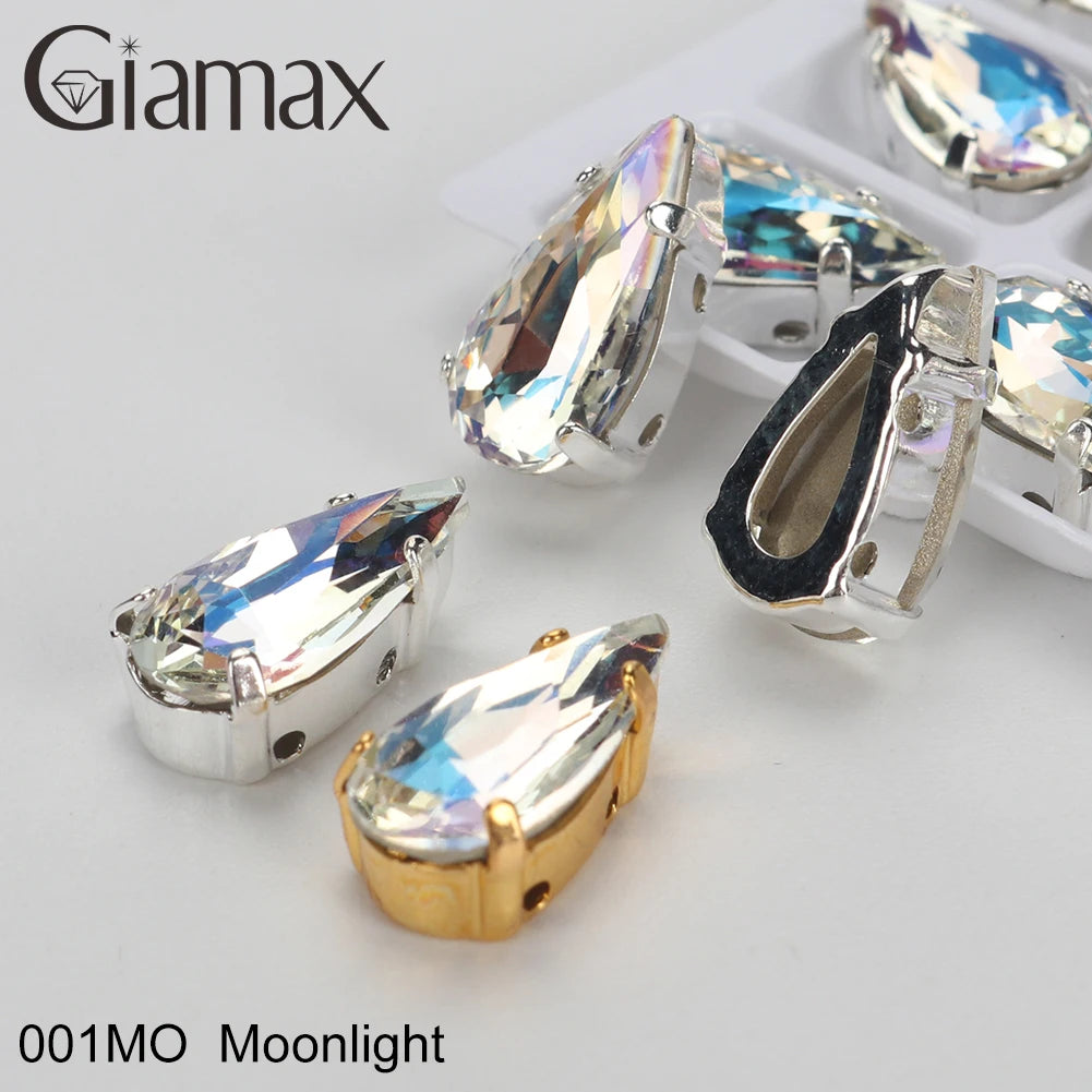 Giamax Tear Drop Glass Crystal Sewing Stone Sew on Rhinestones Gold Silver Claw Rhinestones For Garment Clothes Bags