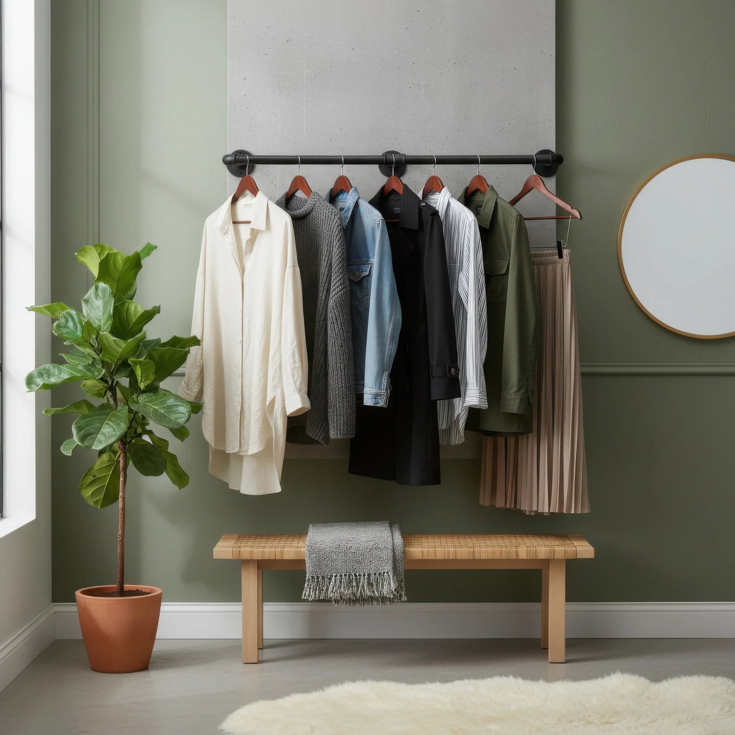 Industrial Pipe Clothes Rack Heavy Duty Wall Mounted Garment Rack