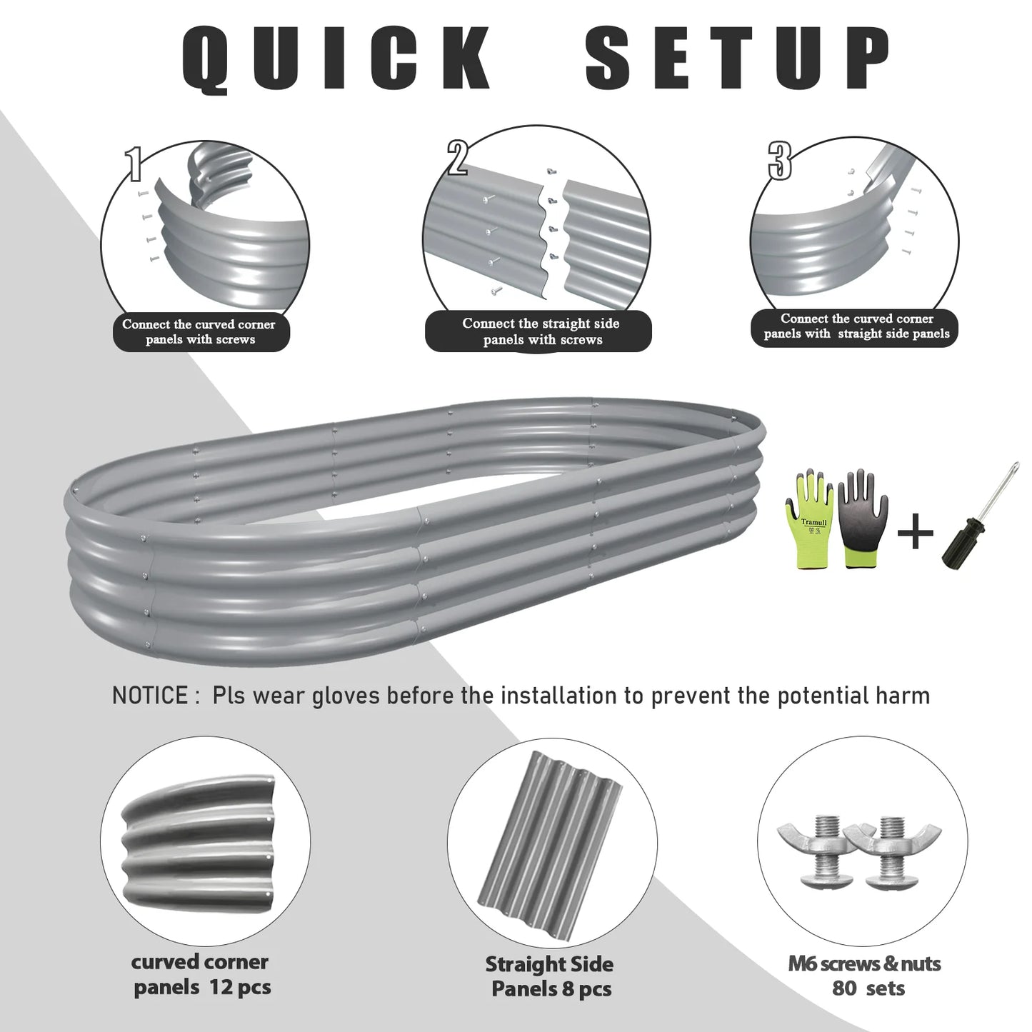 Tramull 2 Pack Galvanized Raised Garden Beds Outdoor Bottomless Planters