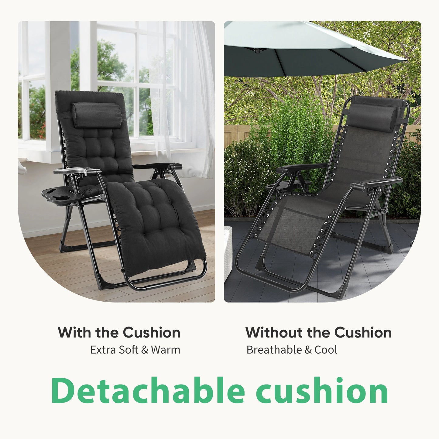 JHK Zero Gravity Folding Outdoor Recliner Chair With Cup Holders