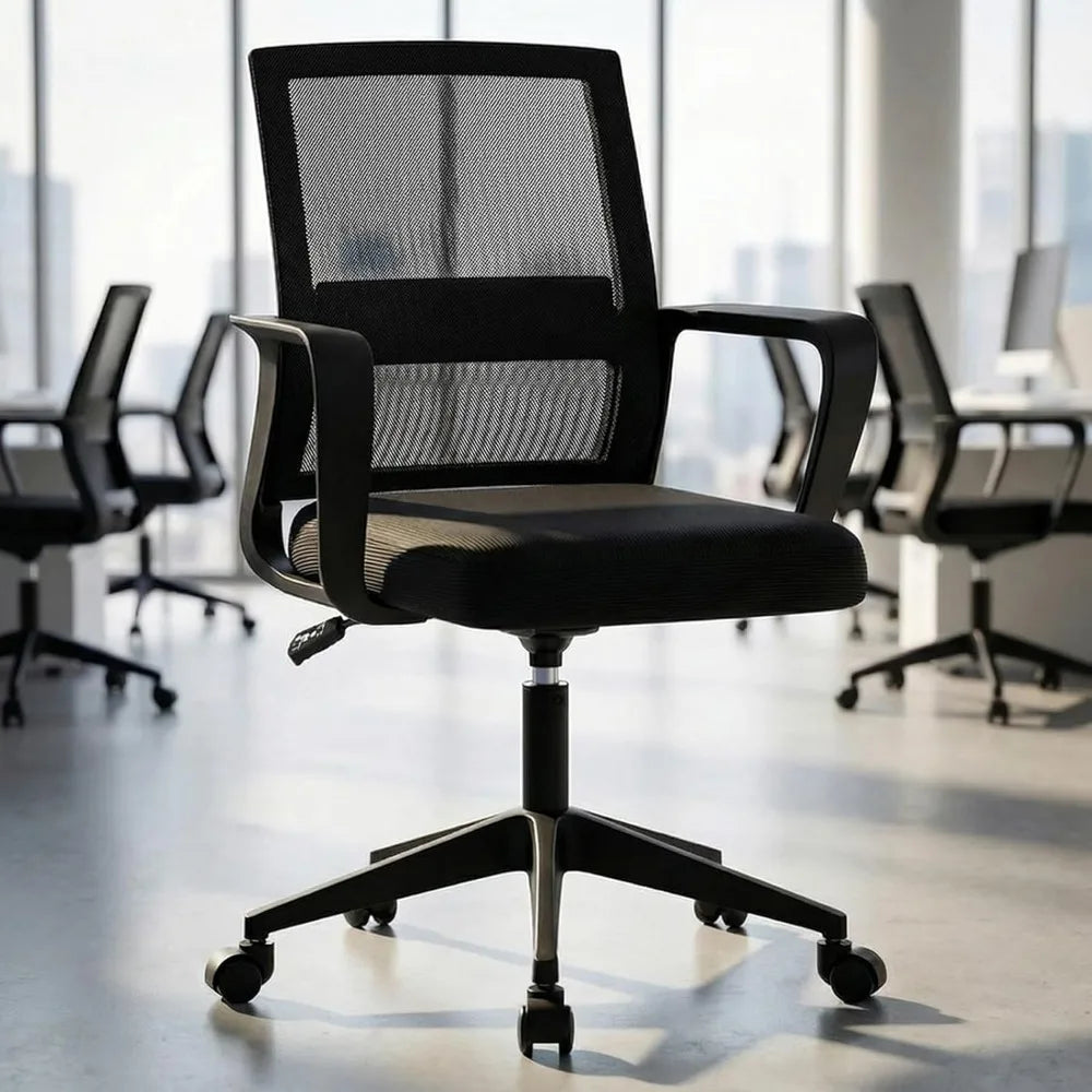 SUKIDA Mid-Back Upholstery Mesh Office Chair Black Height-Adjustable Armrests Executive Desk Computer Task Chair For Home Office