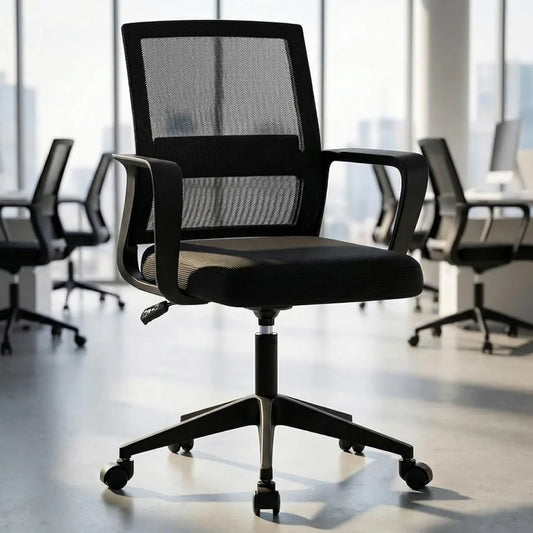 SUKIDA Mid-Back Upholstery Mesh Office Chair Black Height-Adjustable Armrests Executive Desk Computer Task Chair For Home Office