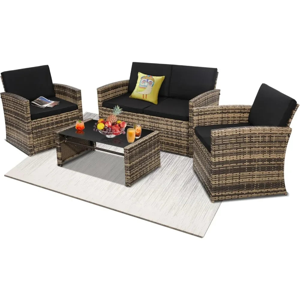 Outdoor Patio Conversation Set With Two Chairs And Coffee Table