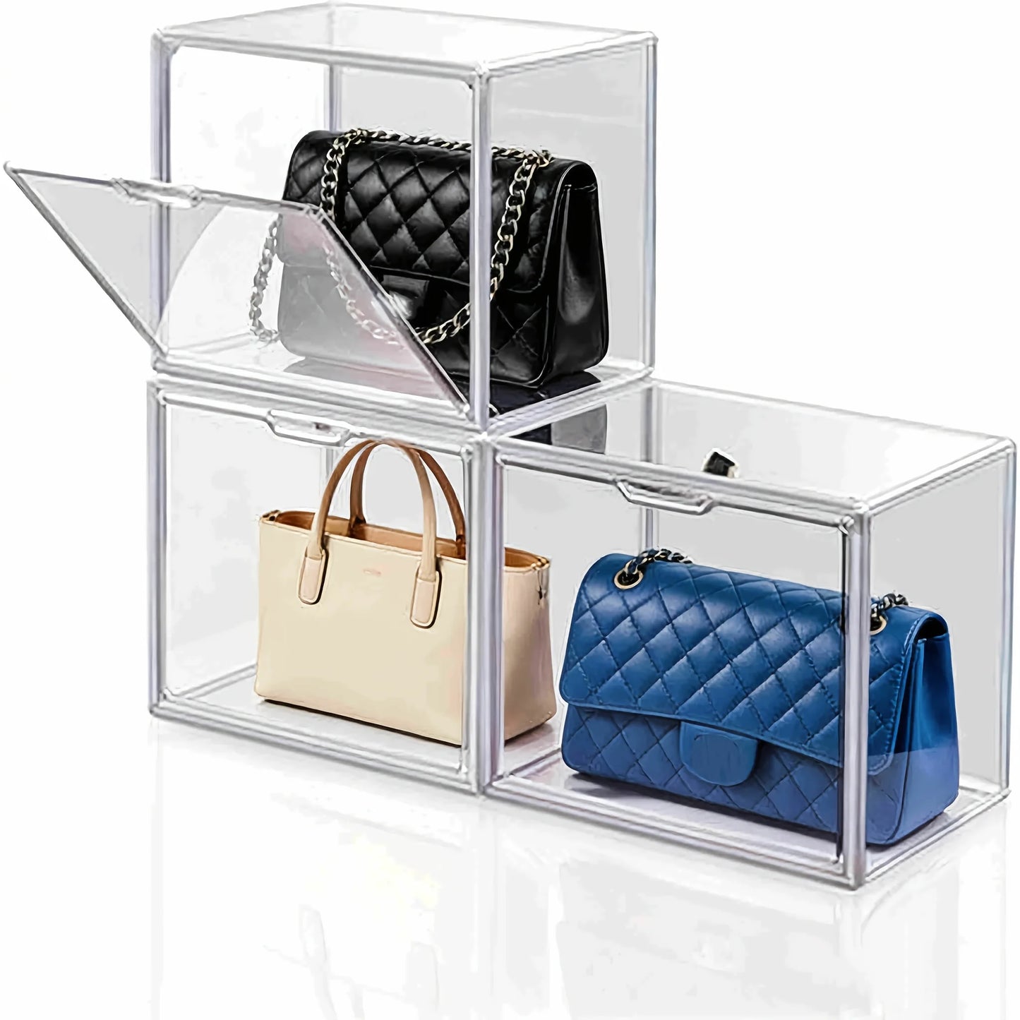 Purse Organizer In Clear Acrylic Display Case With Magnetic Door