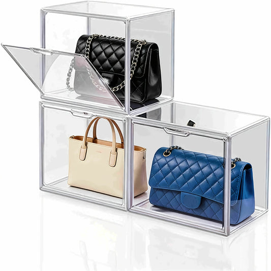 Purse Organizer In Clear Acrylic Display Case With Magnetic Door