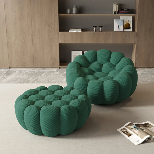 Sdorens Modern Curved Boneless Sofa with Ottoman 3D Honeycomb Mesh Fabric Lazy Floor Chair Living Roon Sets No Assembly Required