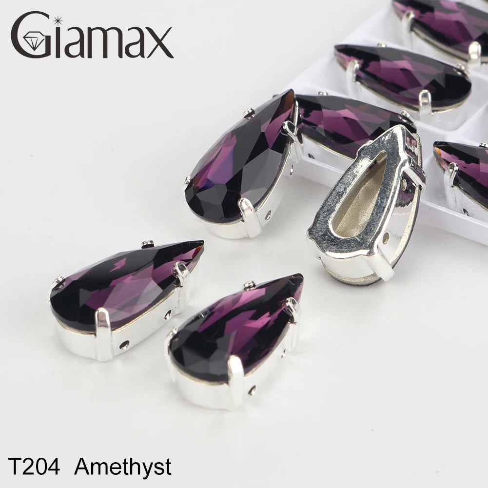 Giamax Tear Drop Glass Crystal Sewing Stone Sew on Rhinestones Gold Silver Claw Rhinestones For Garment Clothes Bags