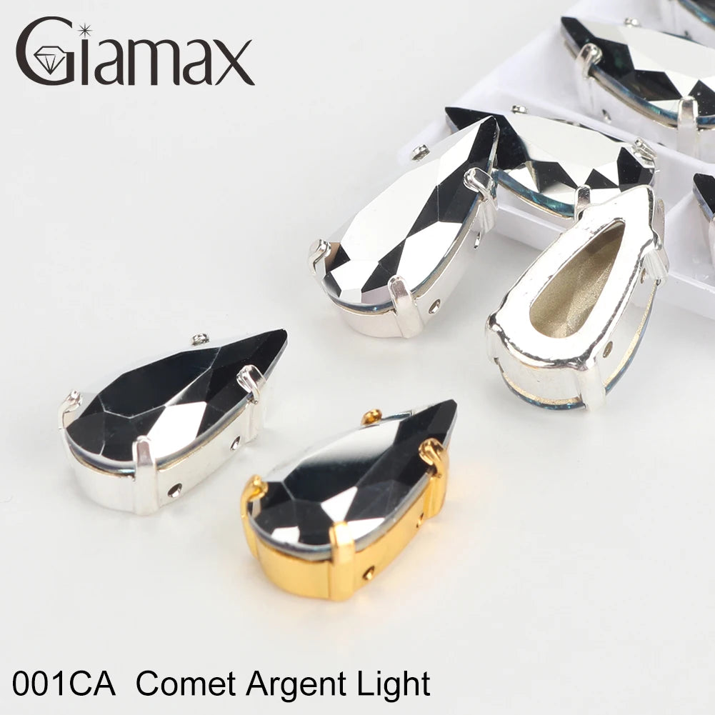 Giamax Tear Drop Glass Crystal Sewing Stone Sew on Rhinestones Gold Silver Claw Rhinestones For Garment Clothes Bags