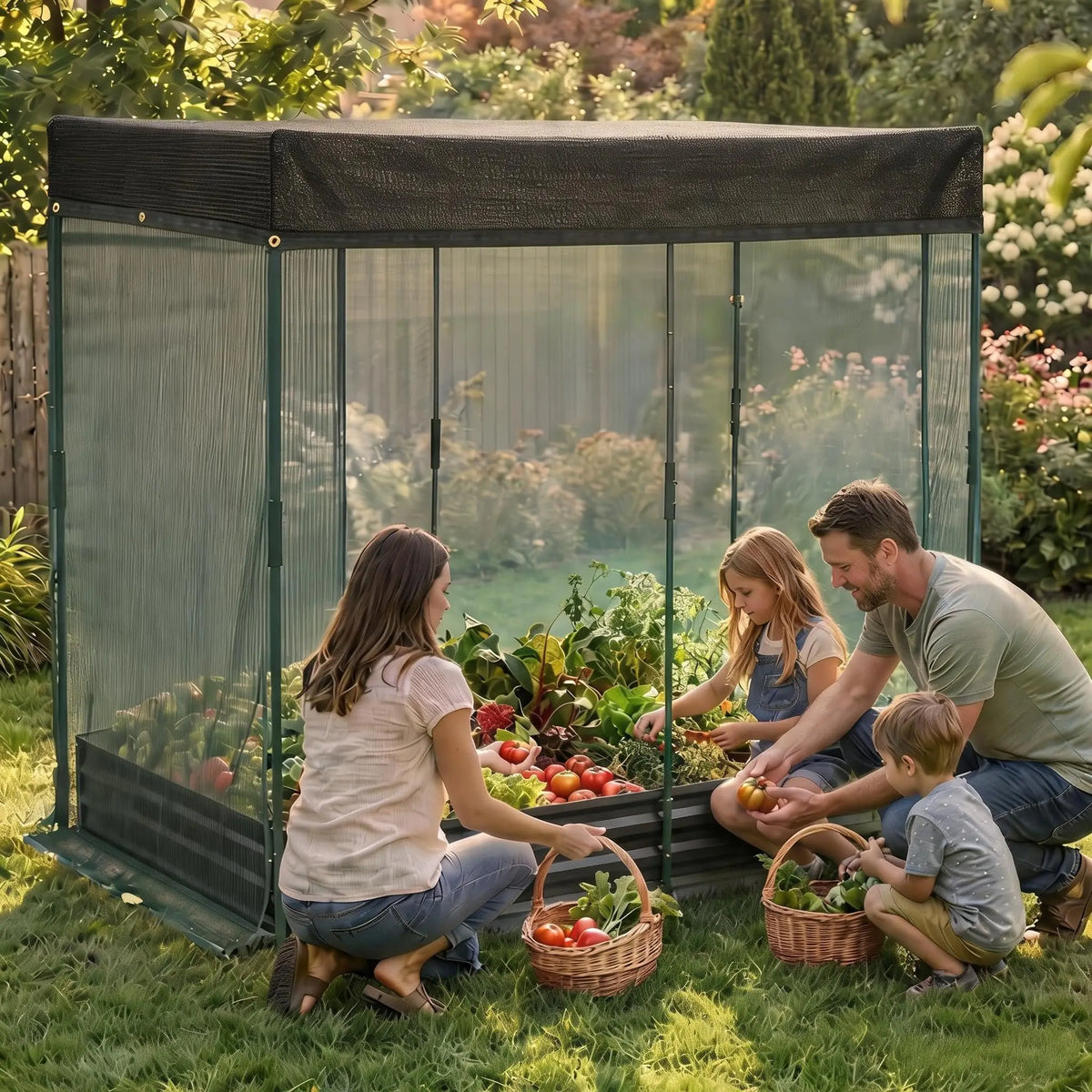 Galvanized Self Watering Raised Garden Bed With Mesh Cover