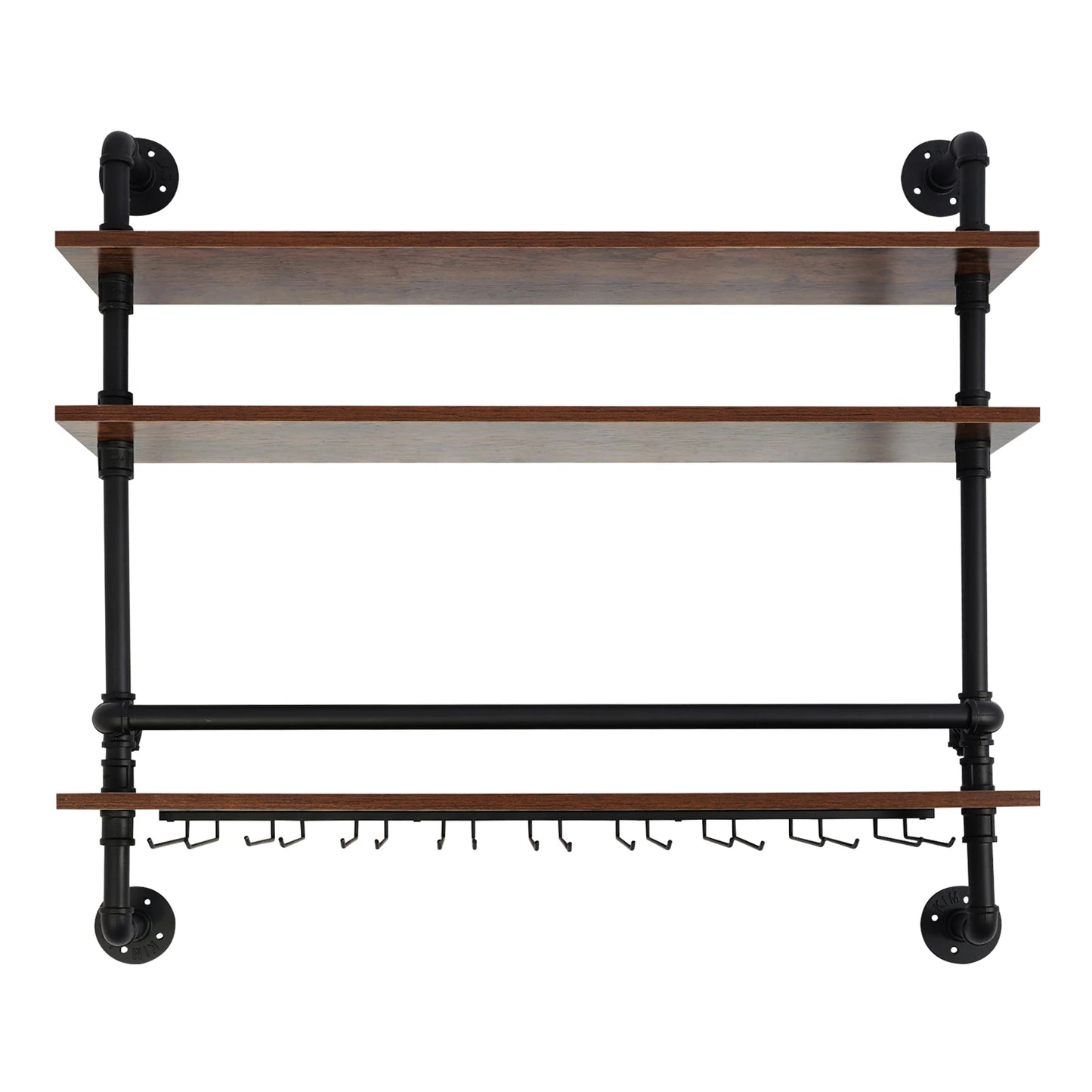 Wine Rack, Wall Mounted 3 Tier Industrial Style Wine Shelf 36 Inch 92cm, Wood and Metal for Wine Bottle Glass Storage