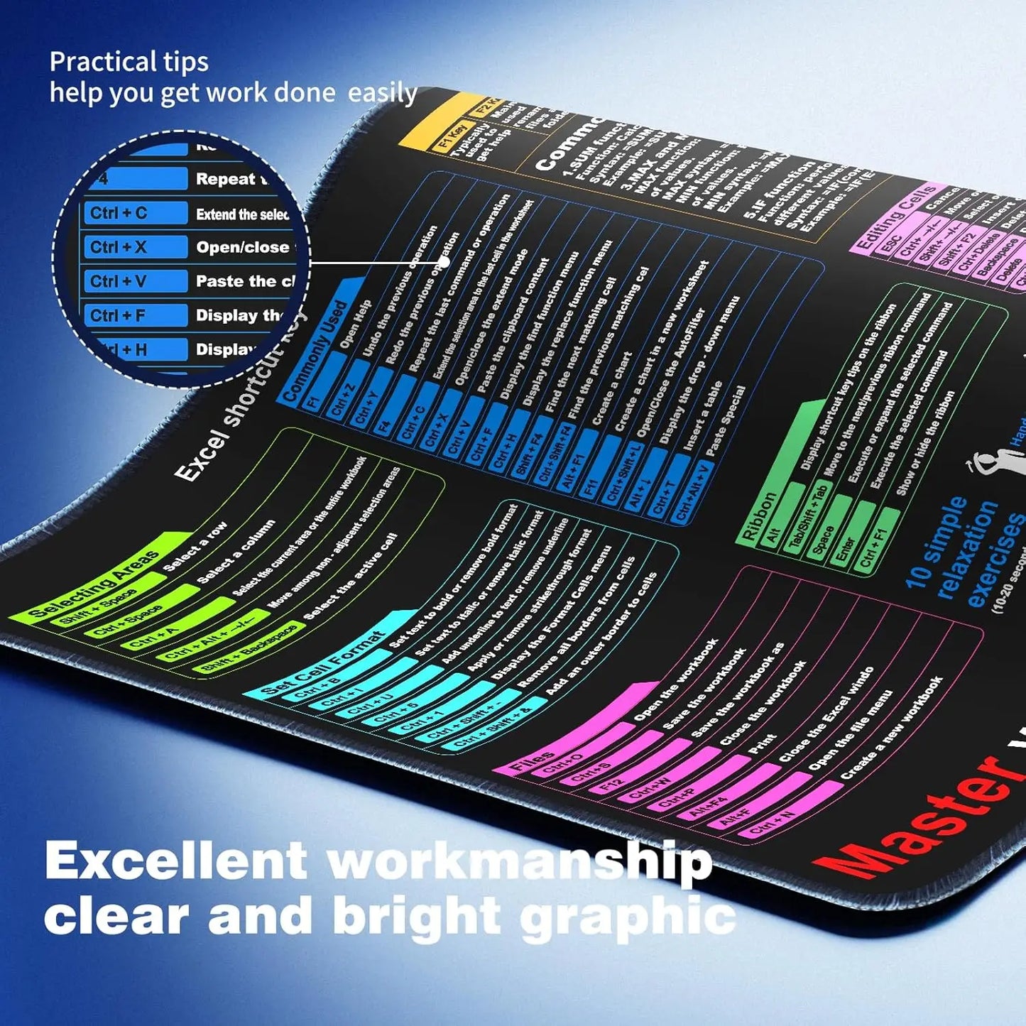 Excel And Word Shortcut Desk Pad With Waterproof Non Slip