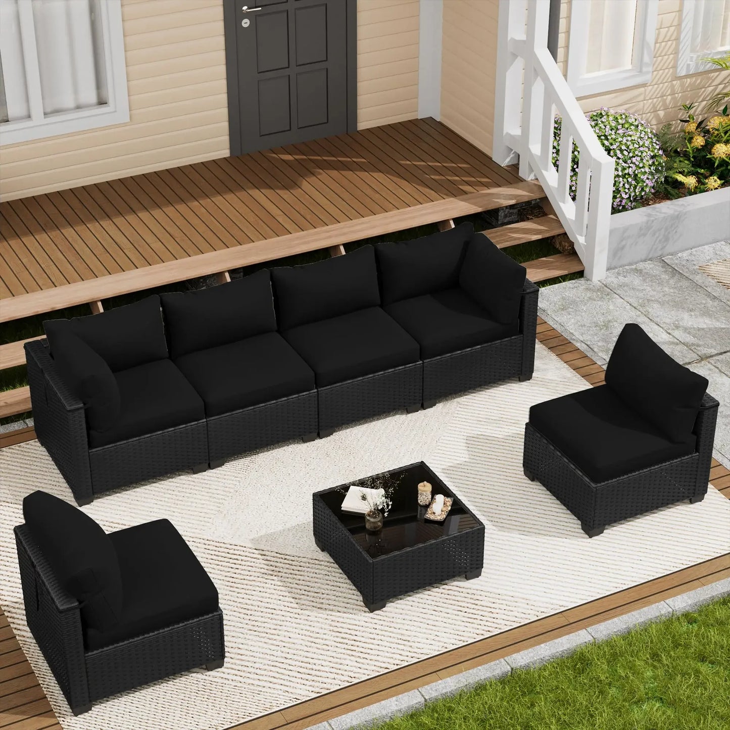 LOUVIXA 7 Piece Outdoor Patio Furniture Set, Outdoor Sectional Sofa, Wicker Rattan Patio Furniture, Patio Conversation Set