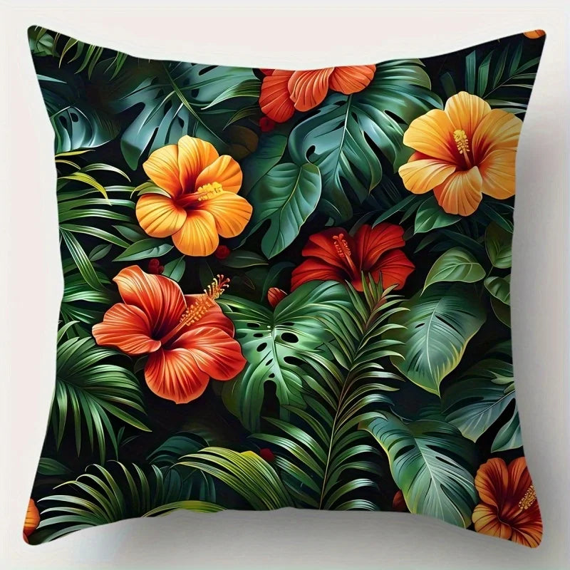 Tropical Flower Velvet Pillow Covers Set of 4 Polyester Cushions